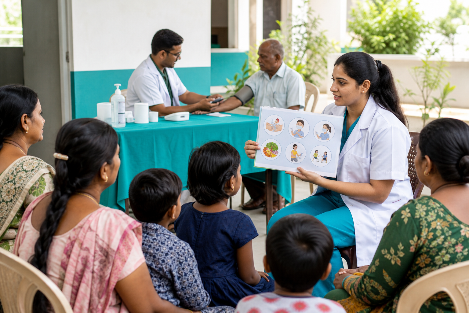 Health worker conducting a community awareness session